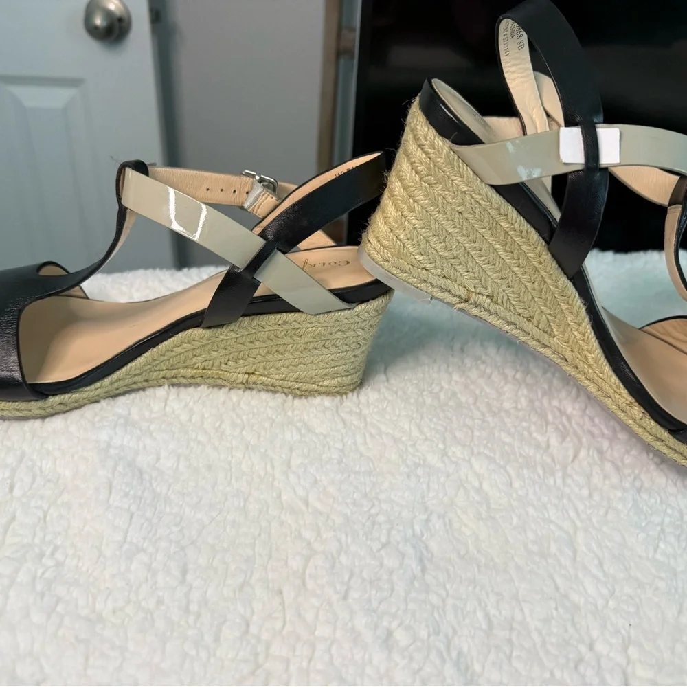 Cole Haan Black and Cream espadrille Wedge Sandals size 8